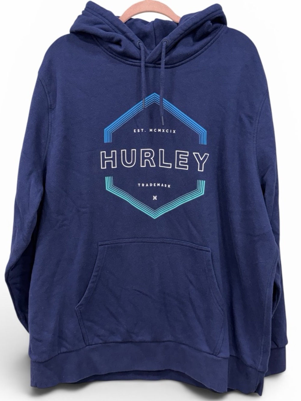 Hurley Blue Graphic Hoodie Pullover Sweatshirt Fleece Lined XXL